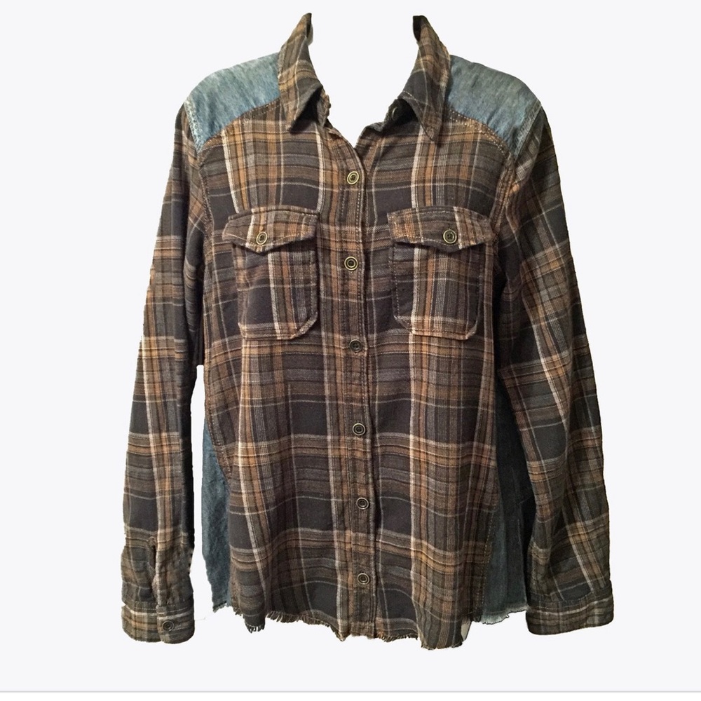 Free People plaid / denim blouse